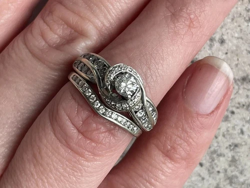 Vintage Art Deco Round Lab Created Diamond 925 Silver Matching Bridal Ring Set