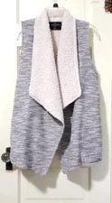 Ethereal by Paper Crane SOFT SHERPA Open Cardigan Sweater Vest Small Gray Ivory