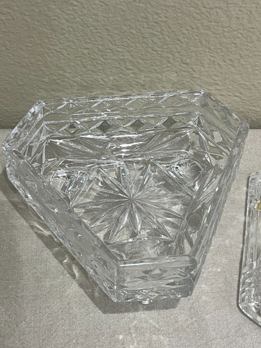 Vintage Genuine Lead Crystal Hand Cut in USA Three Leg Candy Dish With Lid - Picture 5 of 12