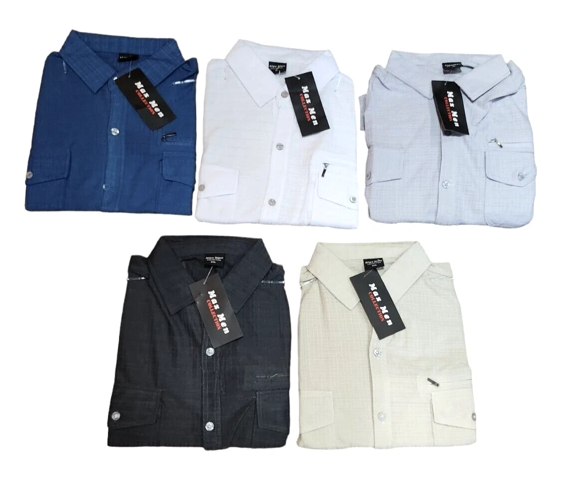 Men s Max Men Lightweight Holiday Button Up Shirt 2 Top Pockets Zip Pocket