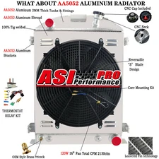 Fit 1932 FORD High Boy Chevy V8 Street Rod 3Rows Aluminum Radiator&Shroud Fan