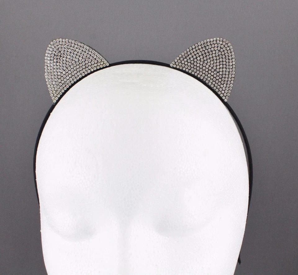 Diadema orejas de gato de metal negro oreja de gatito pelo diadema cristales brillantes Foto 4 de 4