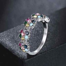 925 Sterling Silver Multicolor Garnet Amethyst Wedding Engagement Ring Size 8