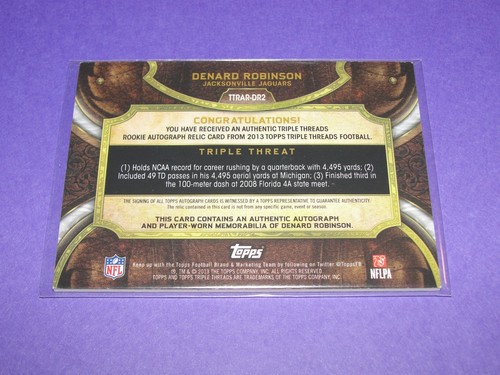 2013 Triple Threads DENARD ROBINSON Gold Rookie Auto JSY/25 JAGUARS Wolverines - Picture 2 of 2