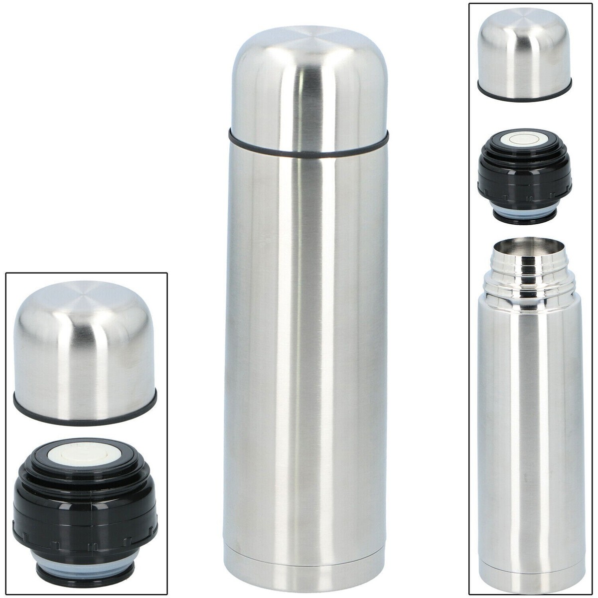 Belle Vous Thermosflasche Edelstahl – 500 Ml, Grau, Mit 2 Bechern, Doppelwandig, Hält 12h Heiß/kalt