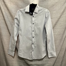 Tarocash Mens Business Long Sleeve Shirt Size XS Grey Stripe Slim Fit Work