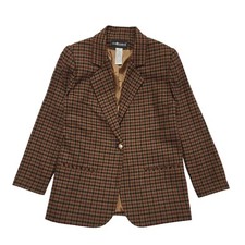 Sag Harbour 90s Vintage Brown Check Button Blazer Jacket Uk Women's Size 12