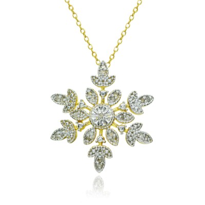 Snowflake 1/10ct TDW Diamond Gold Plated Sterling Silver Pendant Necklace, JK-I3