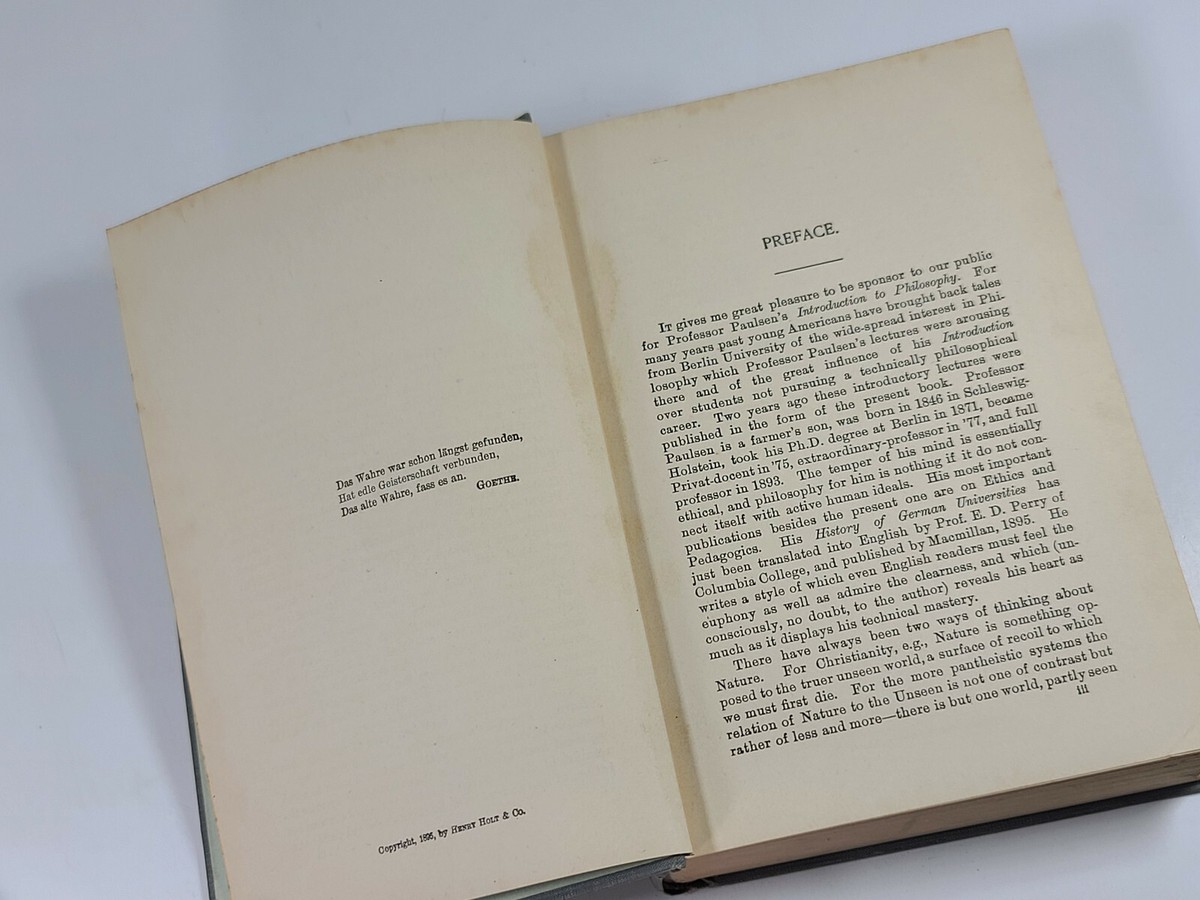 Vintage Book Introduction To Philosophy Friedrich Paulsen