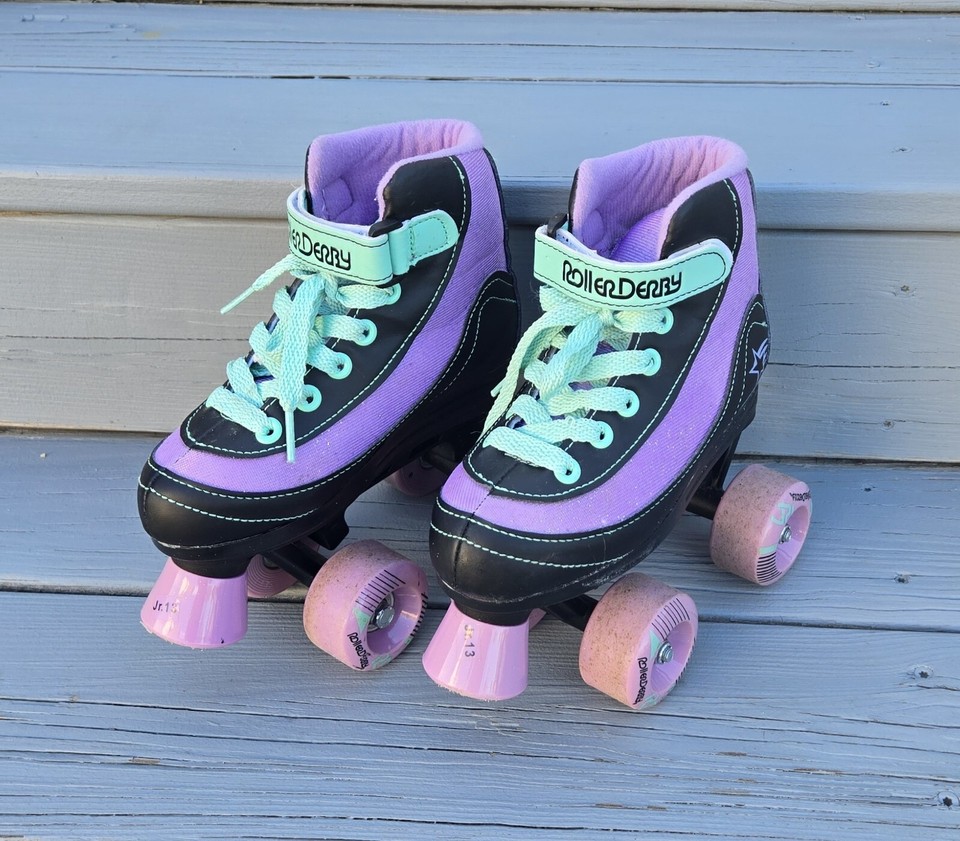 Roller Derby Girls Purple & Black Lace Up Roller Skates, Size 13 (J13