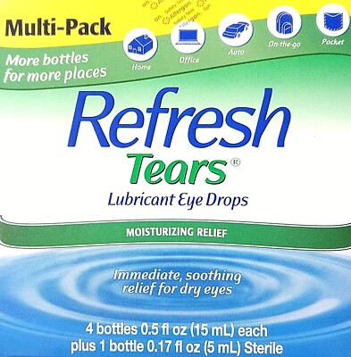 Refresh Tears Lubricant Eye Drops 4x15ml plus 1x5ml Bonus Contact Lens EXP 01/27