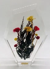 Vintage Floral Lucite Acrylic Geometric Shaped Paperweight Made in Canada B5