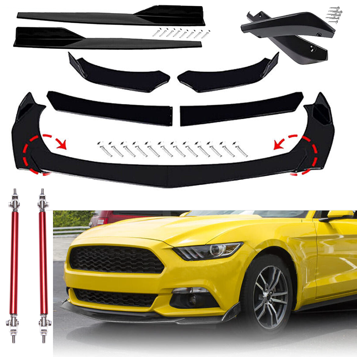 Buy ZXMOTO Front Bumper Lip Chin Spoiler ABS Front Bumper Lip Body Kit 3 Pcs Black Front Bumper Spoiler Splitter For 2015 2016 2017 Ford Mustang