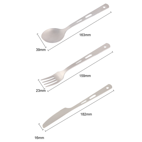 Titanium 3 Piece Knife Fork Spoon Camping Cutlery Set with pouch and hook - Picture 6 of 7