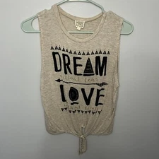 Dirtee Laundry Sleeveless Tank Top Dream Love Inspire Beige Tan Tie Front Small