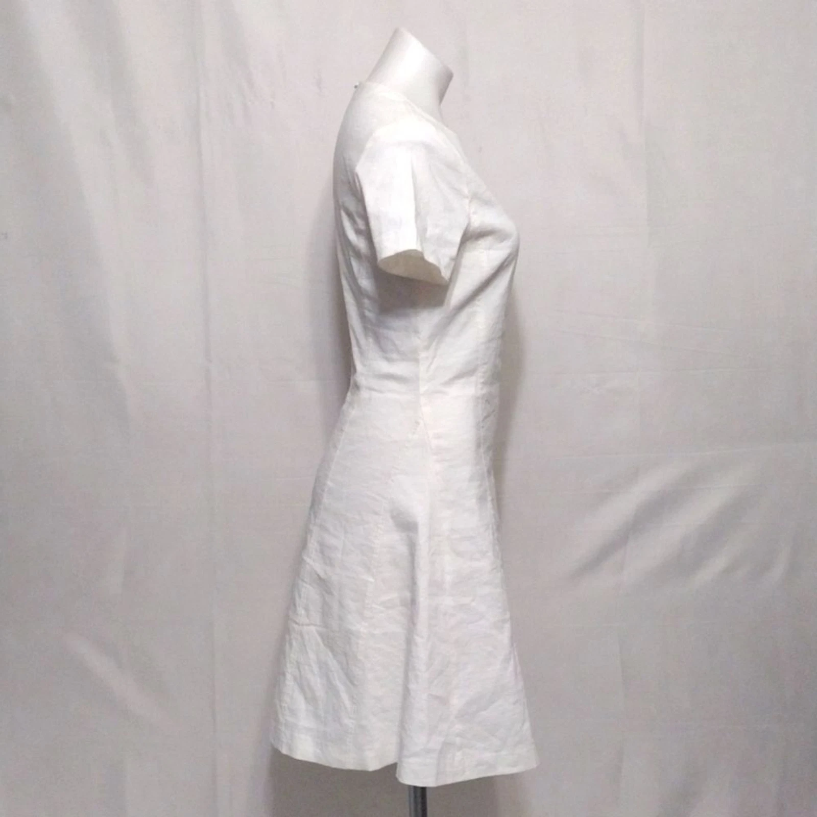 OFF WHITE Abito a tubino Theory bianco misto lino A Line con cuciture moderno minimalista US 4 $365