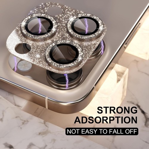 Bling Full Glitter Camera Protector for iPhone 16 Pro Max Metal Glass Lens Ring - 第 11/54 張圖片