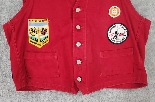 Angelica Vest Mens Size 44 Red International Countries Travel Patch Vintage - Picture 7 of 8