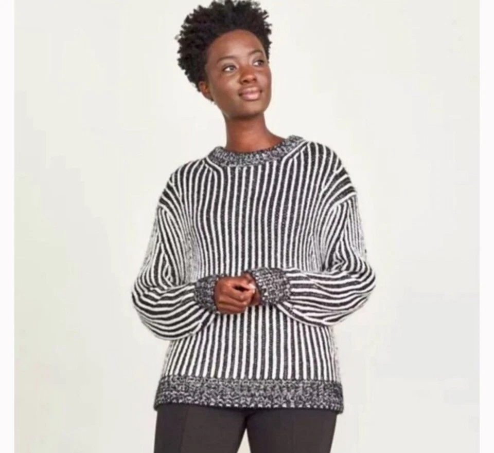 Suéter a rayas XL negro blanco tejido en contraste Elizabeth And James para mujer Foto 2 de 4