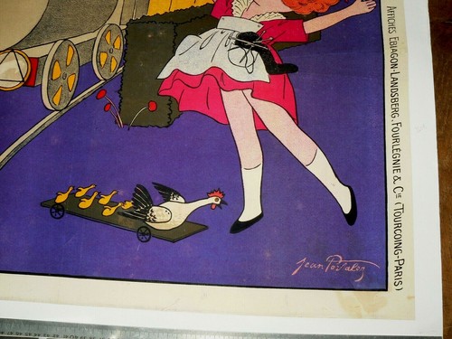 Altes Poster Litho Spielzeug Flugzeug Zug fliegender Hirsch Puppe Doll Flugzeug tragen - Bild 2 von 2