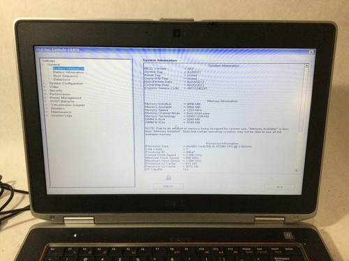 DELL LATITUDE E6420 - BOOTS TO BIOS/BIOS LOCKED - INTEL I5 - 4GB RAM - READ - BB - Picture 2 of 7