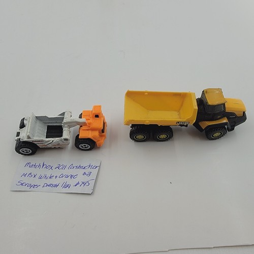 Matchbox Lot 2 Construction Vehicles Scraper #745 JCB Dump Truck Loose Yellow