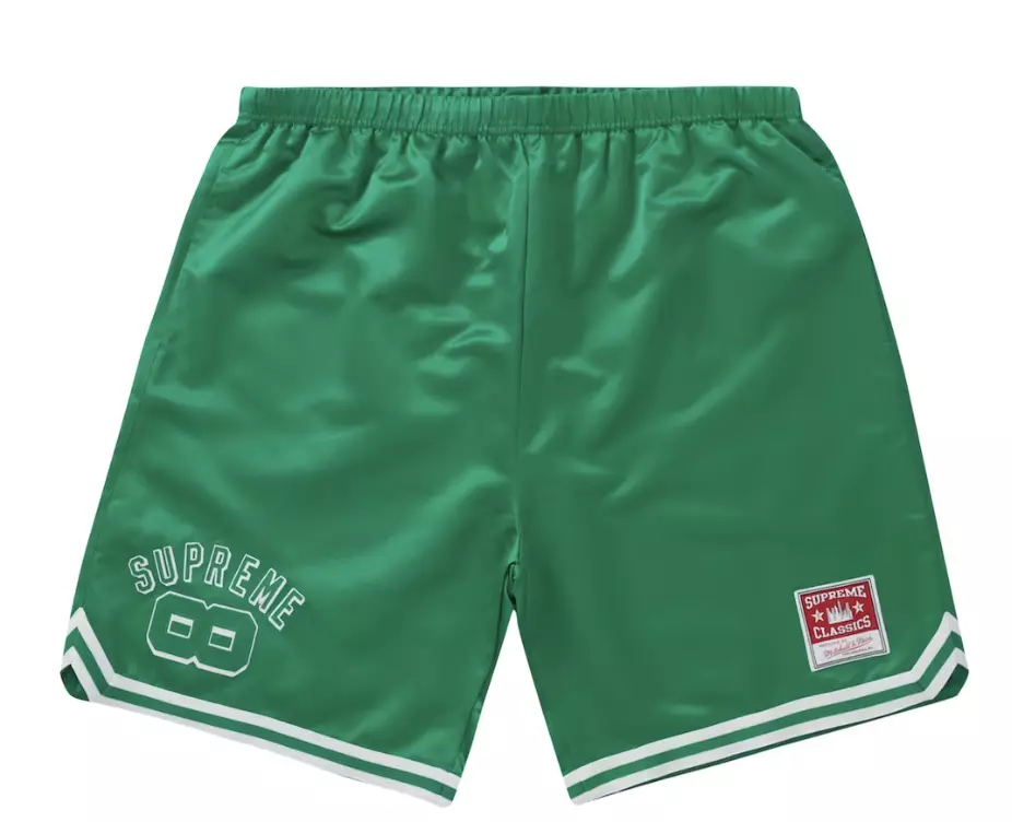 SUPREME 2023 SS MITCHELL & NESS SATIN BASKETBALL SHORT GREEN S