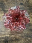 Vintage Cranberry Art Glass Ruffled Bowl Controlled Bubble Murano Style