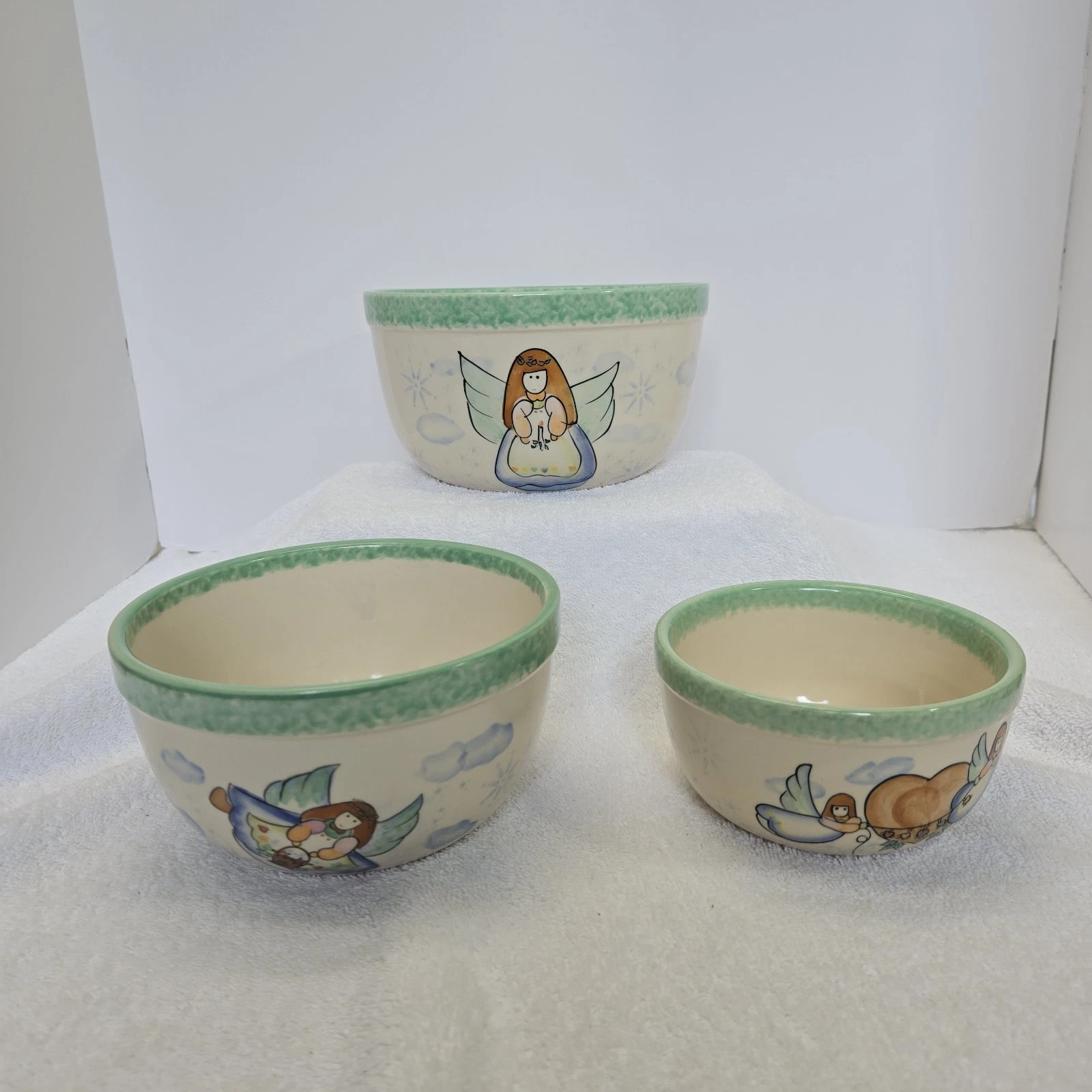 3-Piece Ceramic Bowl Set Nesting Mixing Bowls Dishwasher Safe Angel Grannycore