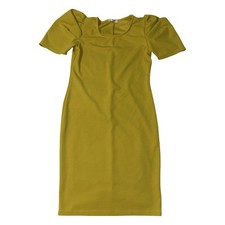Miss V Mustard Yellow Puff Sleeve Bodycon Dress Womens Medium Unmarked Knee Len 