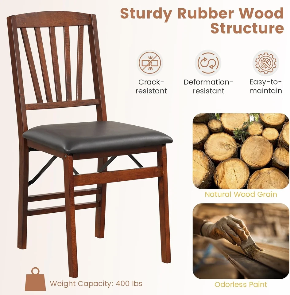 Conjunto de 4 Cadeiras de Jantar Dobráveis Giantex, Cadeiras de Cozinha Dobráveis de Madeira com Acolchoado - Imagem 4 de 4