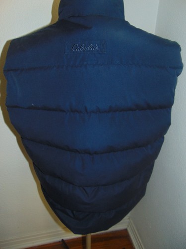 VTG Cabela's Premier Goose Down Puffer Vest Men's L/Reg Navy Blue Snaps VGC - Picture 2 of 4