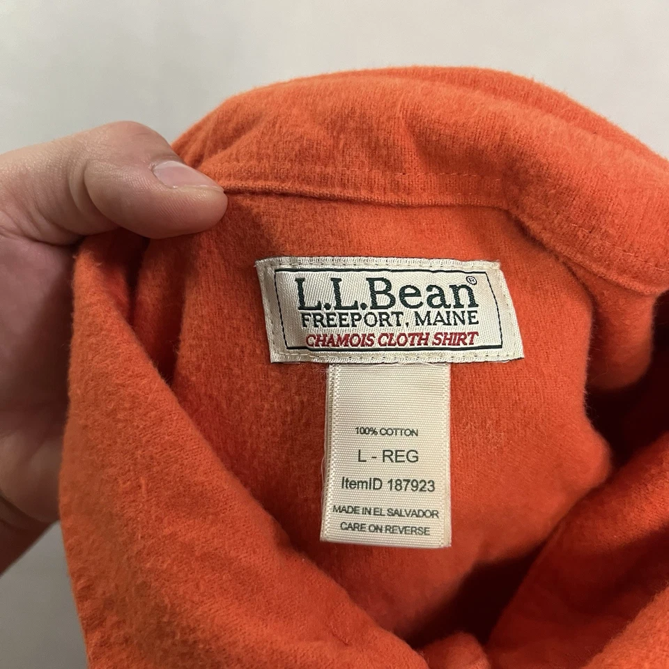 Camisa Gamuza LL BEAN Vintage Franela Naranja Brillante Para Hombre Grande Abotonada Caza Foto 3 de 4