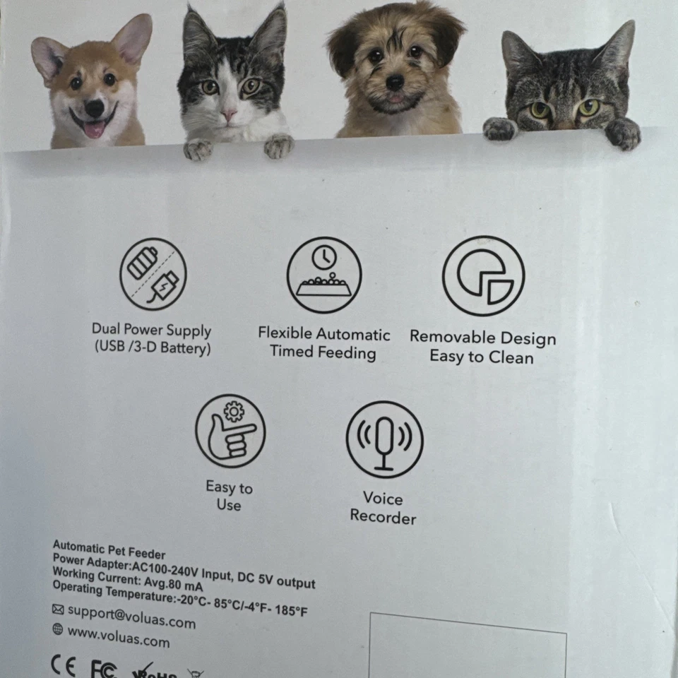 Alimentadores automáticos para gatos VOLUAS - Alimentador programado para mascotas para gatos y perros con comida seca Foto 3 de 4