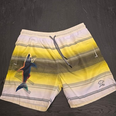 Paul & Shark Yachting Mens XL Swim Trunks Yellow Striped Shark Graphic Shorts
