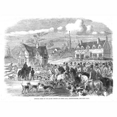 LEICESTERSHIRE Eröffnungstreffen der Quorn-Hunde am Kirby-Tor - antiker Druck 1863