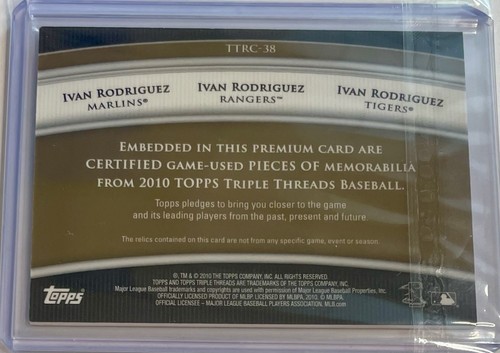 2010 Topps Triple Threads Ivan “Pudge” Rodriguez Jersey/Bat Card /9 #TTRC-38 - 第 2/2 張圖片
