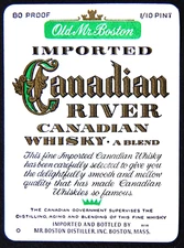 1960s OLD MR. BOSTON CANADIAN RIVER WHISKEY BOTTLE LABEL VINTAGE 1 3/4" x 2 5/8"