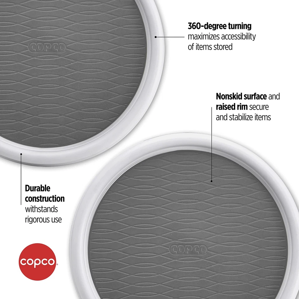 Tocadiscos Copco 9 pulgadas Lazy Susan, juego antideslizante de 2 para gabinetes, blanco/gris Foto 3 de 4