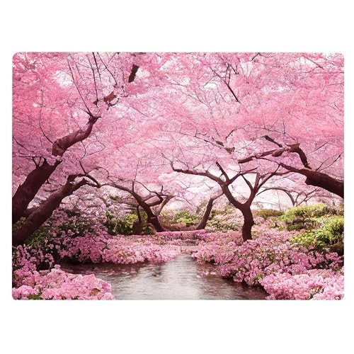 Spring Season Cherry Tree Blossom Pattern Kitchen Glass Cutting Board Decorat...