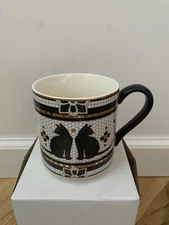 NEW ANTHROPOLOGIE BISTRO TILE BLACK CATS COFFEE- TEA MUG HALLOWEEN COLLECTION