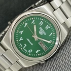 SEIKO 5 AUTOMATIC JAPAN 7019A MENS VINTAGE GREEN COLOR DIAL WATCH a2394-U