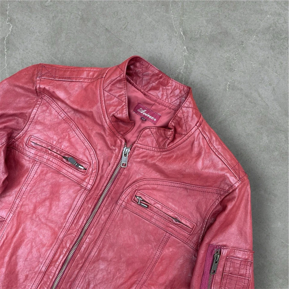 Jaqueta de couro sintético Avirex 2000s vinho tinto borgonha tamanho pequeno WMNS - Imagem 3 de 4