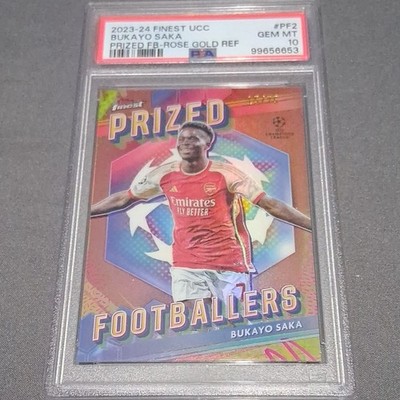 Topps 2023-24 Finest UCC Bukayo Saka Prized Footballers PF-2 Rose Gold PSA 10