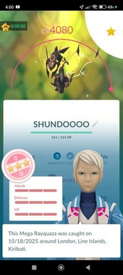 Pokémon Go   Shiny Hundo Mega Rayquaza with meteroit 20k Stardust Mini PTC
