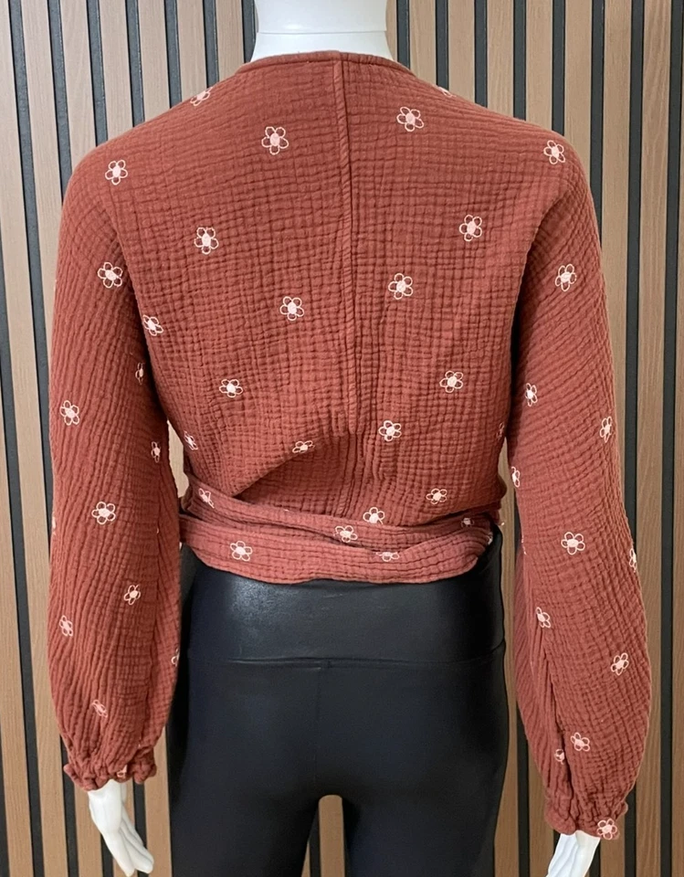 Top boho envolvente floral Madewell Lightspun Maira para mujer L caoba bruñida Foto 2 de 4