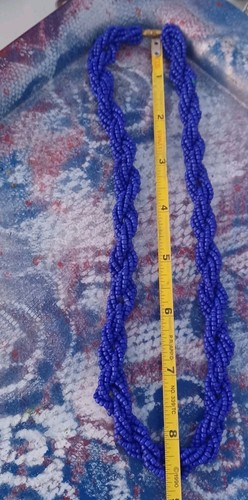 Vintage Multi Strand Beaded Necklace Deep Blue Seed Beads Tribal Style 10" - Picture 7 of 10