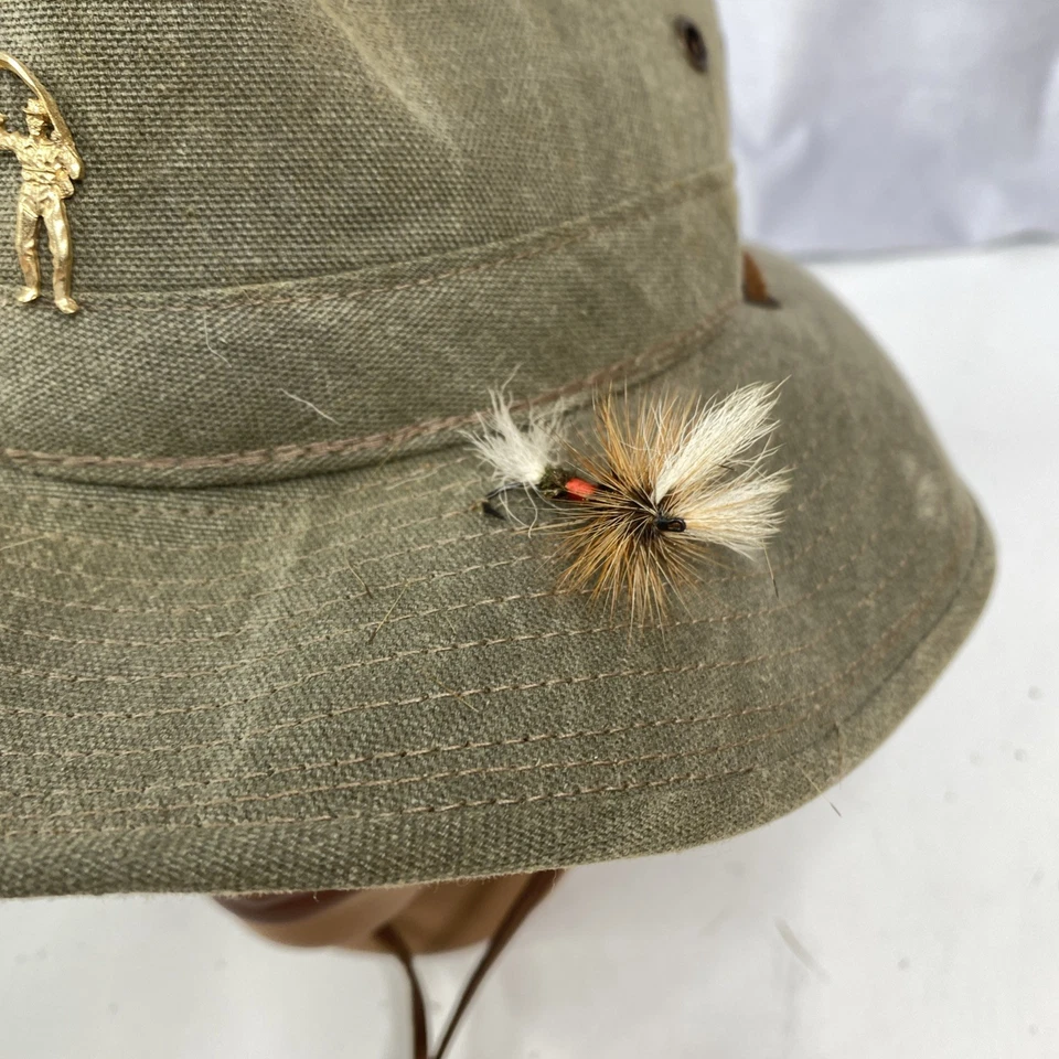 Sombrero ORVIS de Colección Alta Calidad Marrón Verdoso Lona Exterior OSFA Correa para la Barbilla Foto 4 de 4