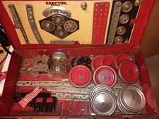 Vintage 1934 AC Gilbert Erector Set No 4 Red Metal Box Inner Trays RUNNING MOTOR
