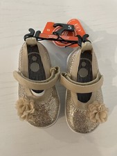 NWT Wonder Nation Girls Slip On Shoes Sz 5 Gold Sequin Sparkly Flower Non Markin